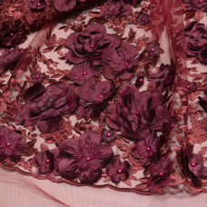 Ткань Сетка с вышивкой и жемчугом, 3551